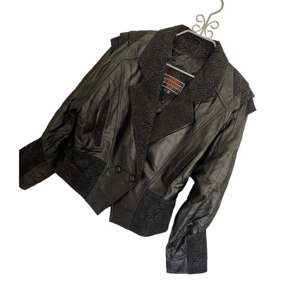 Vintage Lucky Leather Co.  80's 90's Leather Long Sleeve Blazer Jacket Black - L - Picture 1 of 12